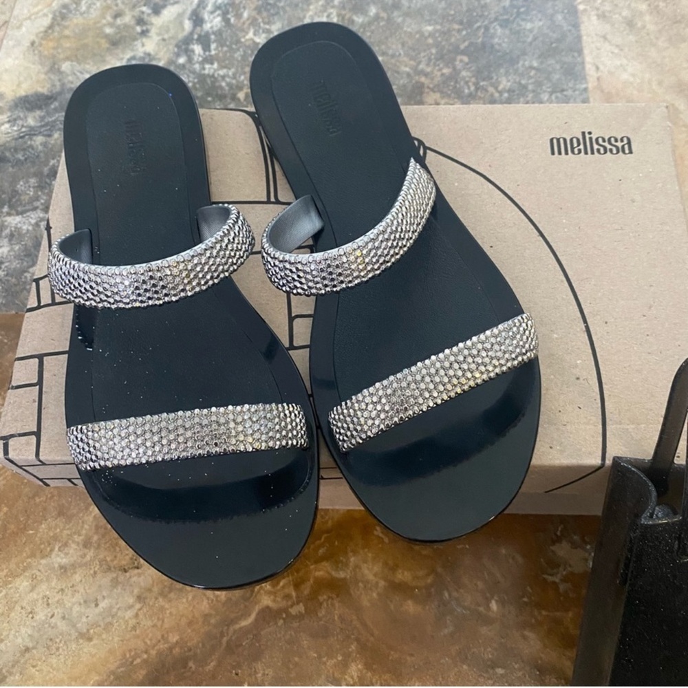 Melissa Glitz Sandals NIB With a matching black crossbody bag